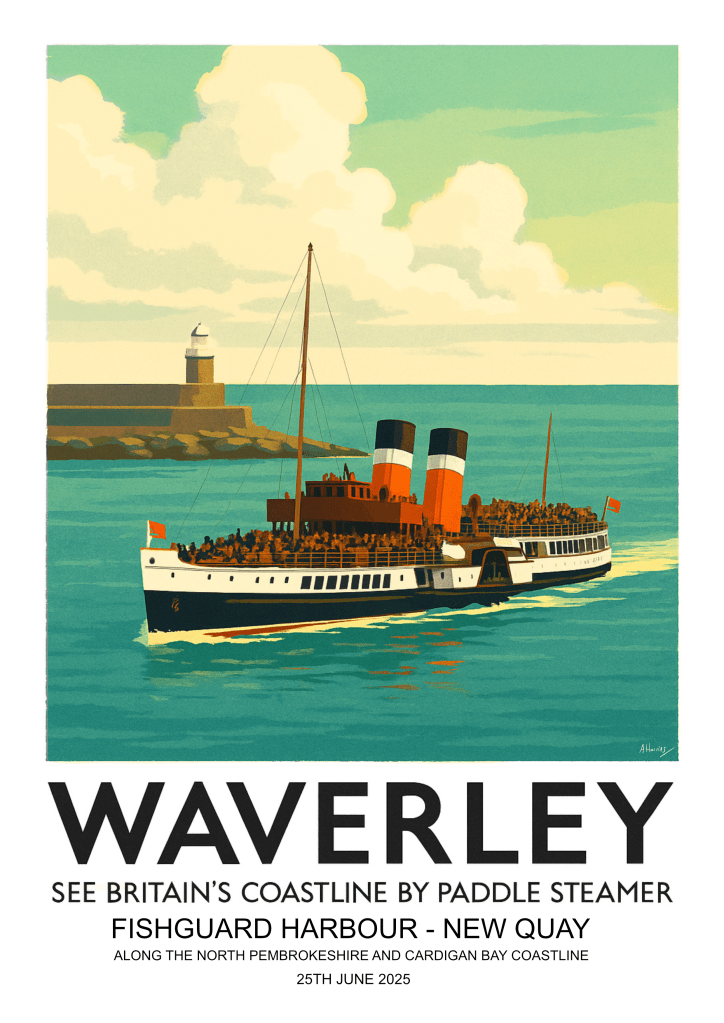 A poster commemorating the visit of P.S Waverley to Fishguard